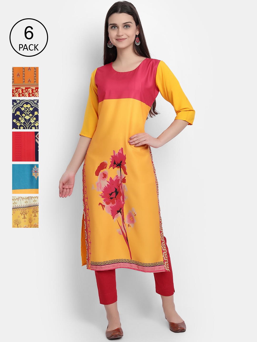 

1 Stop Fashion Women Pack Of 6 Kurtas, Yellow