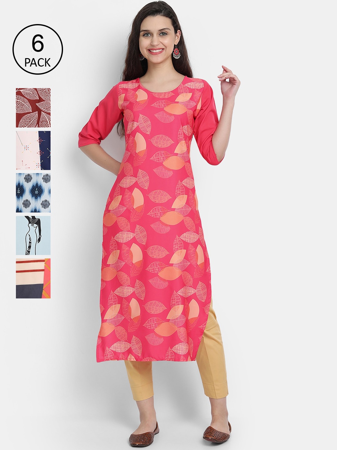 

1 Stop Fashion Women Pack Of 6 Kurtas, Pink