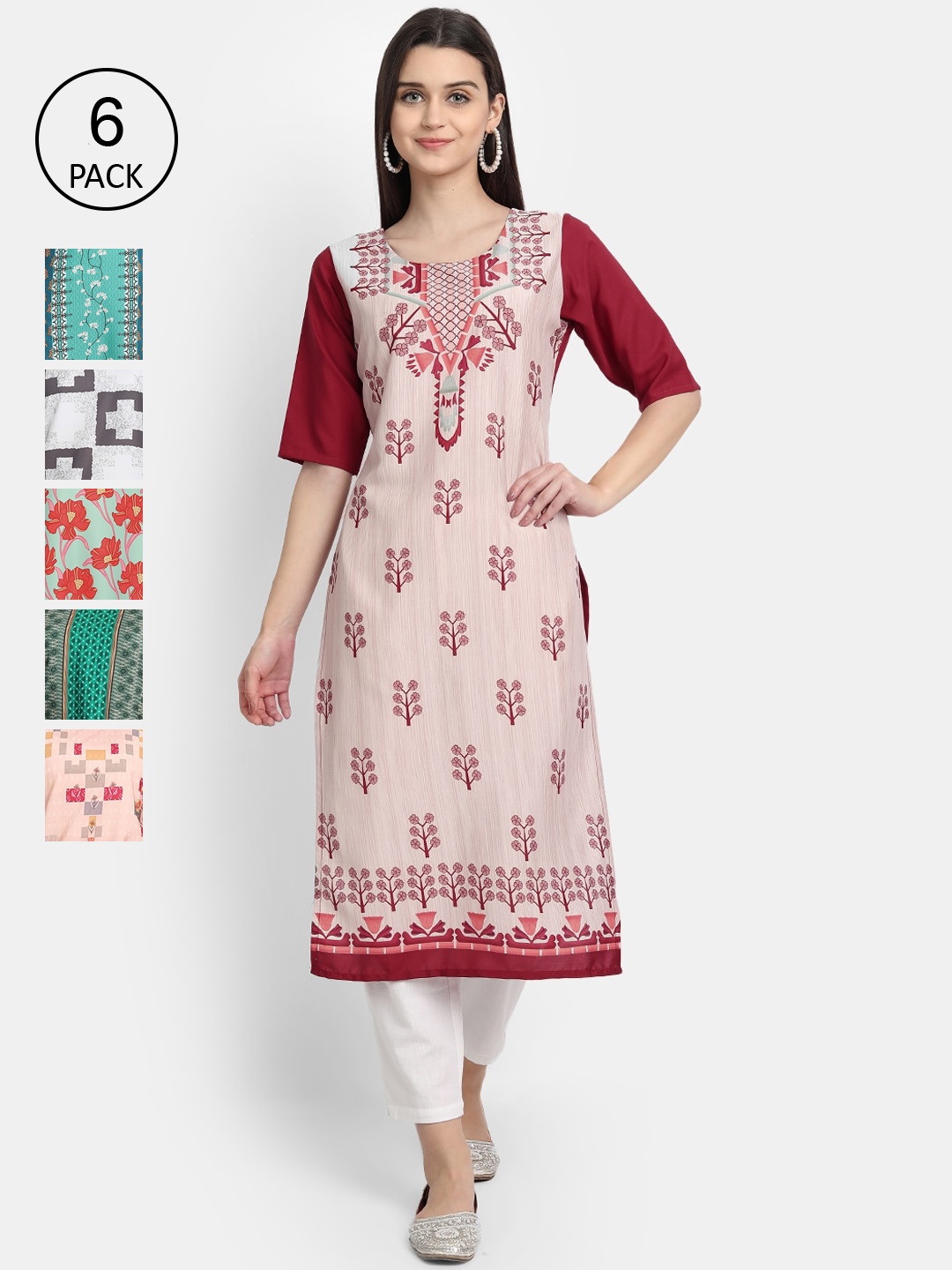

1 Stop Fashion Women Pack Of 6 Kurtas, Red