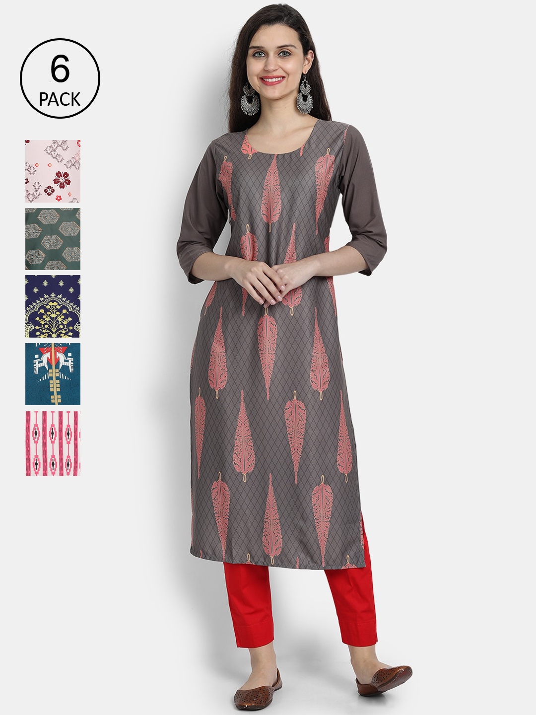 

1 Stop Fashion Women Pack Of 6 Kurtas, Grey