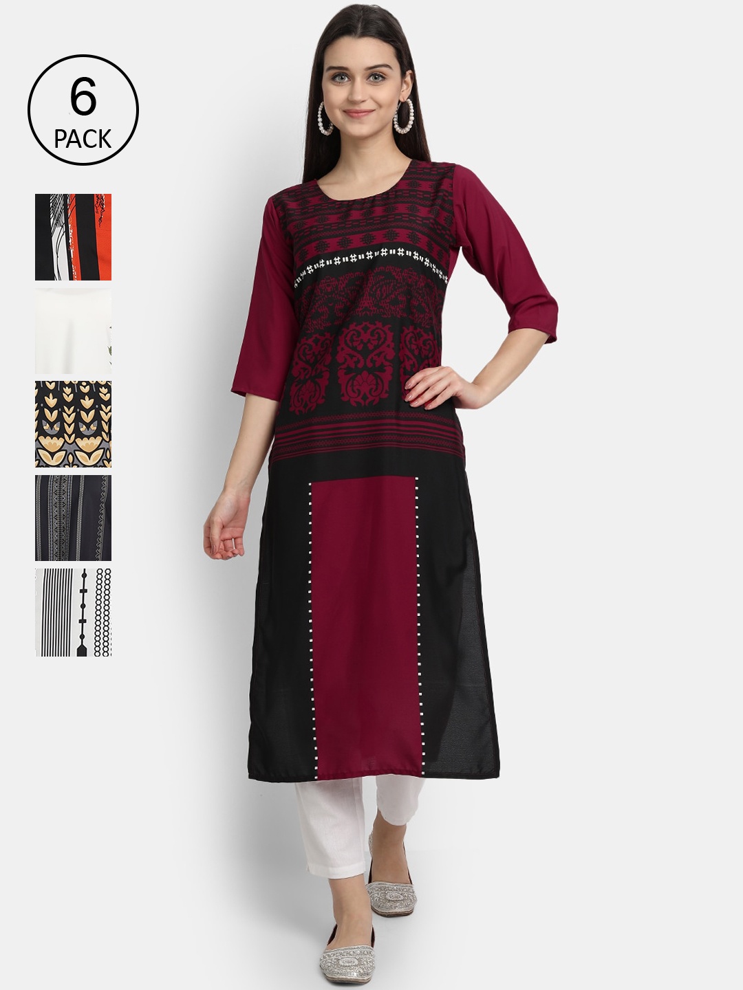 

1 Stop Fashion Women Pack Of 6 Kurtas, Maroon