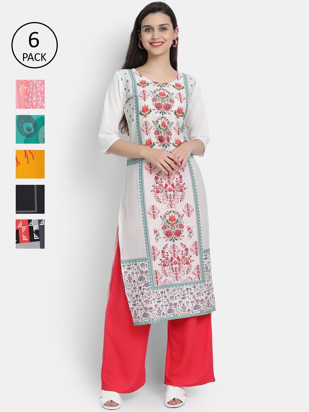 

1 Stop Fashion Women Pack Of 6 Kurtas, Red