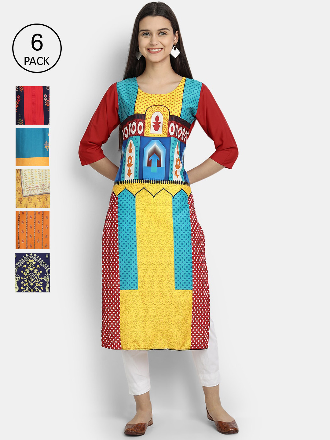 

1 Stop Fashion Women Pack Of 6 Kurtas, Blue