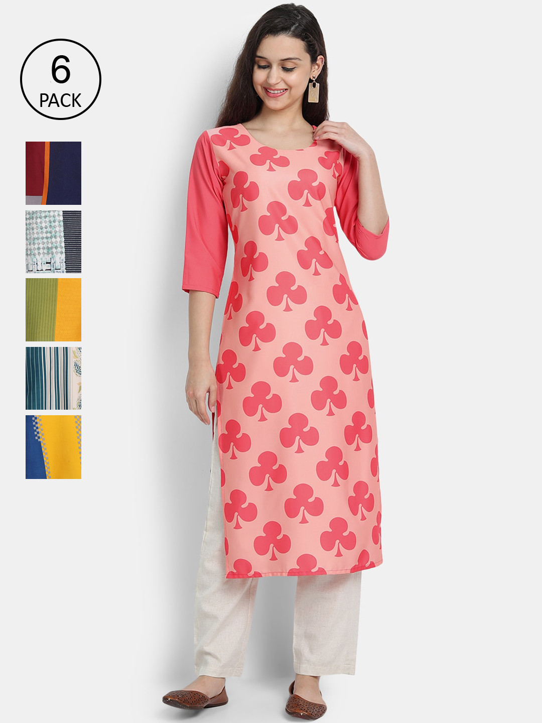 

1 Stop Fashion Women Pack Of 6 Kurtas, Pink