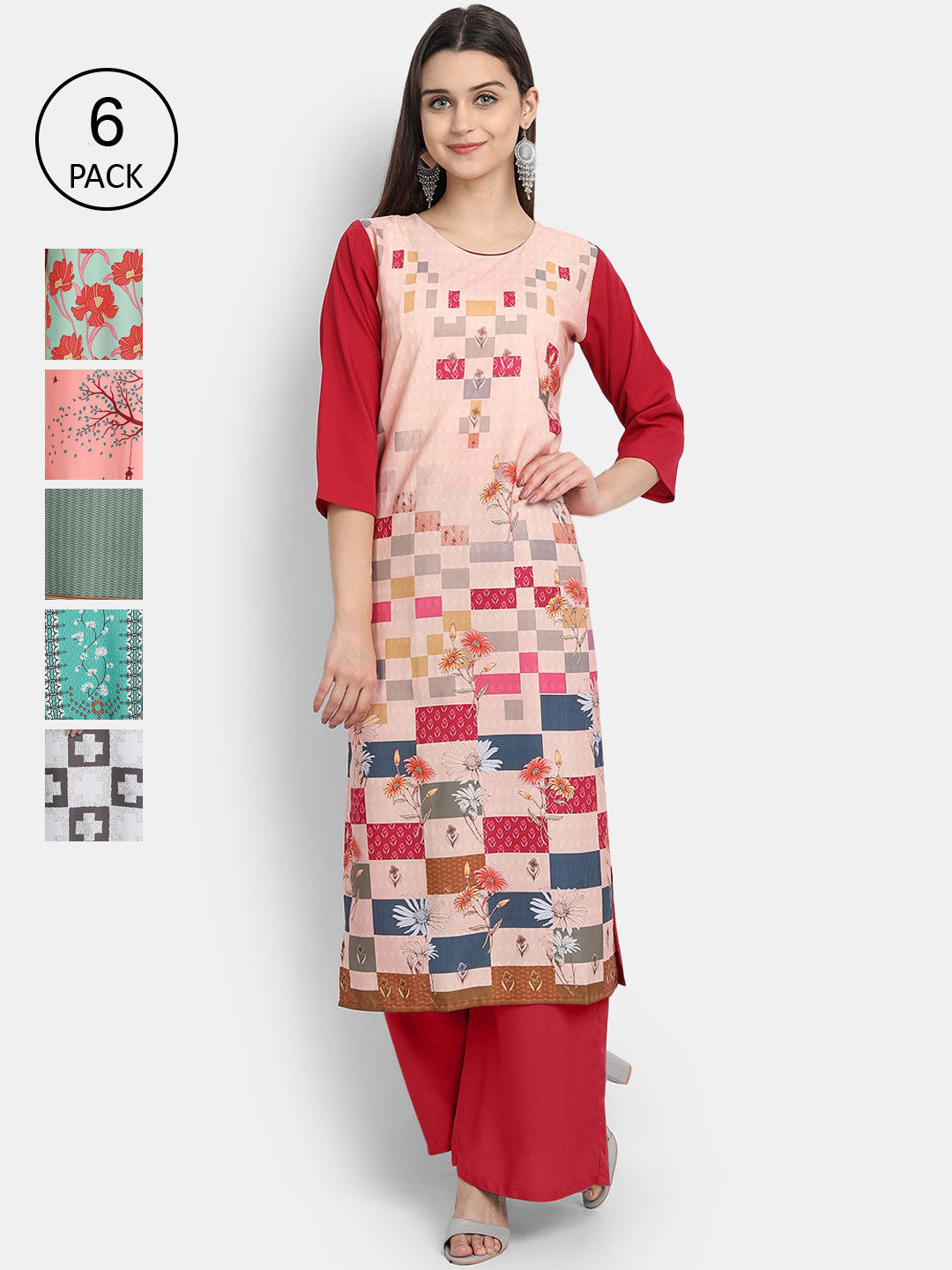 

1 Stop Fashion Women Pack Of 6 Kurtas, Off white
