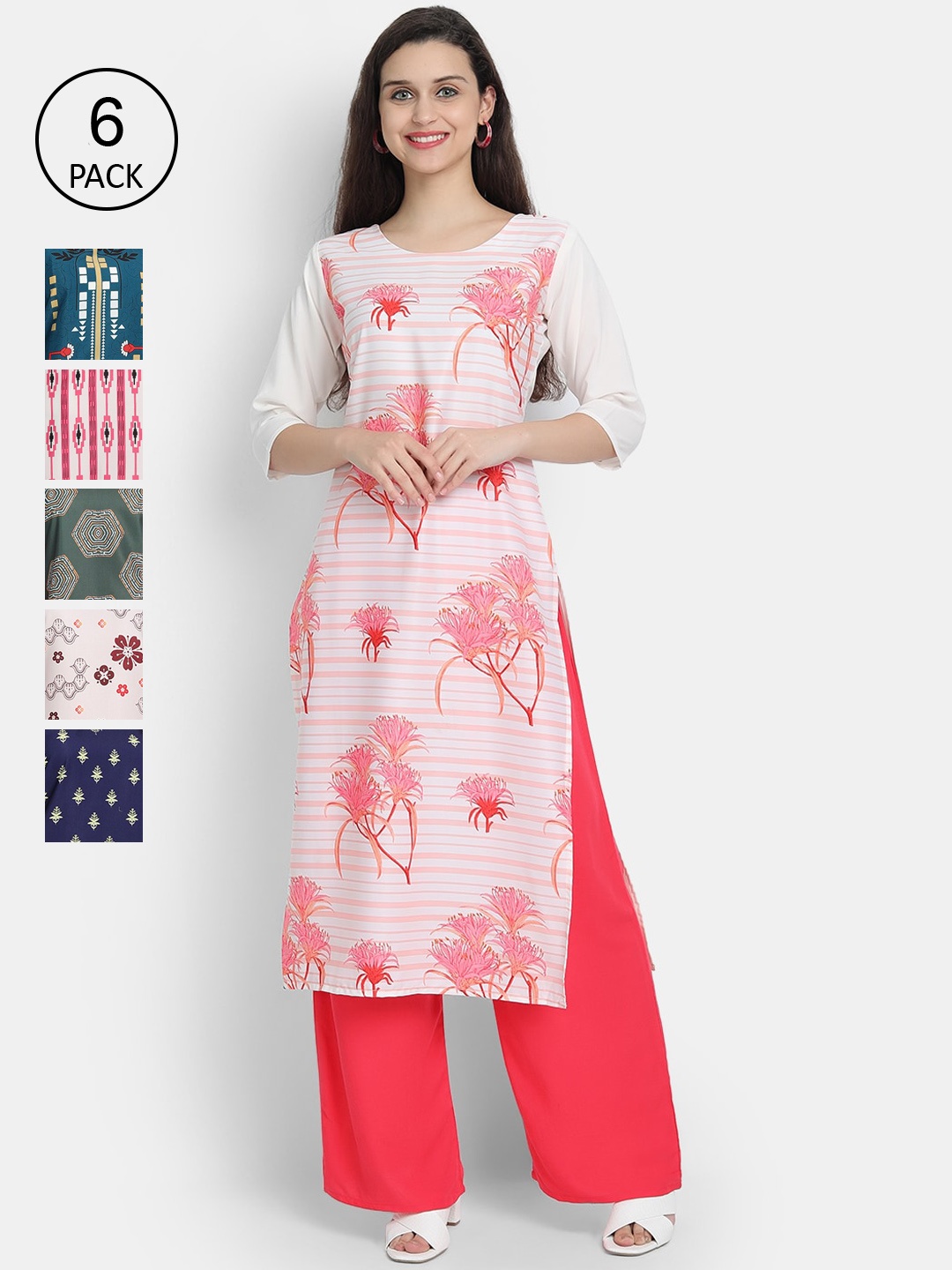 

1 Stop Fashion Women Pack Of 6 Kurtas, Green