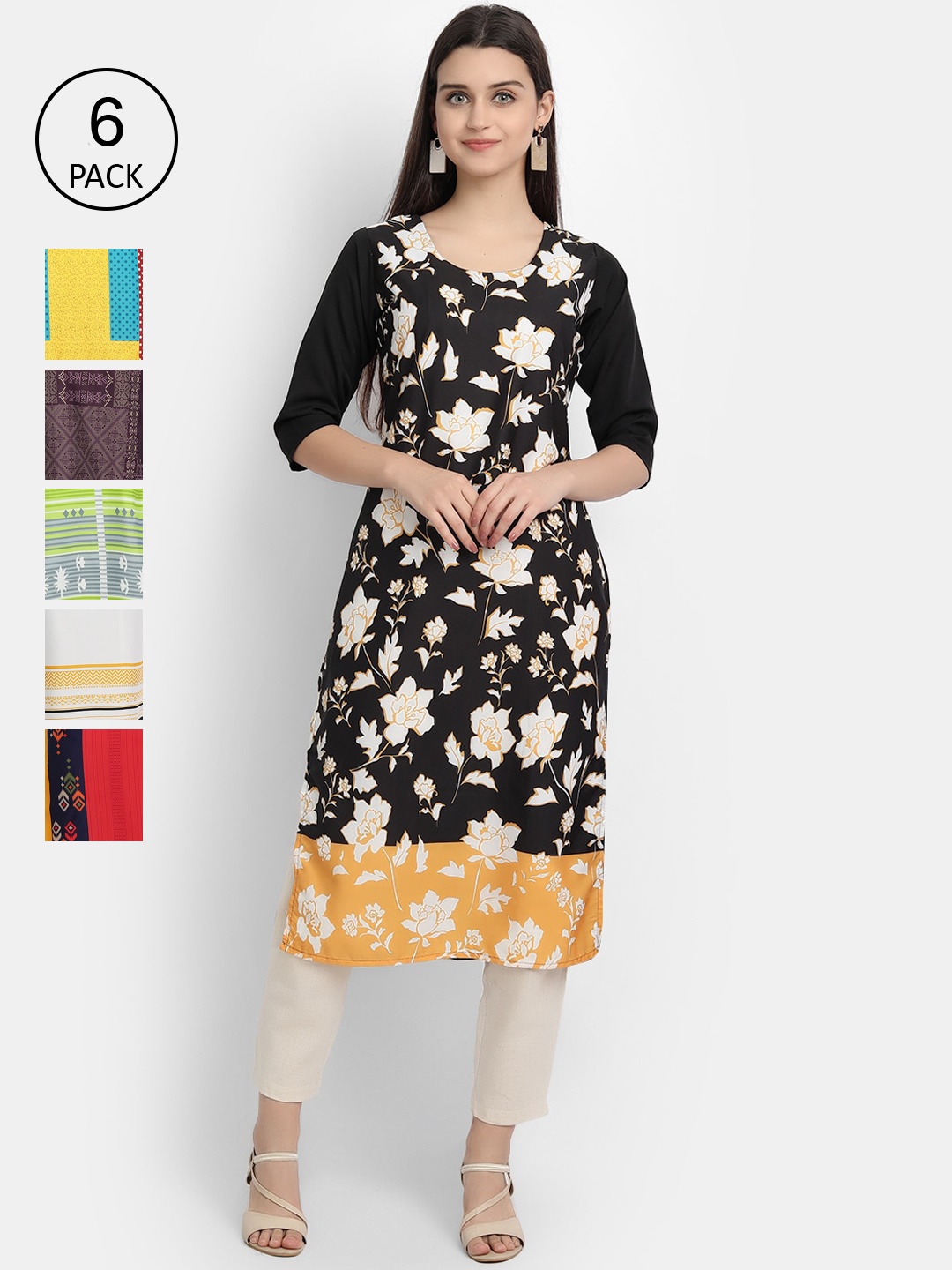 

1 Stop Fashion Women Pack of 6 Printed Kurtas, Green