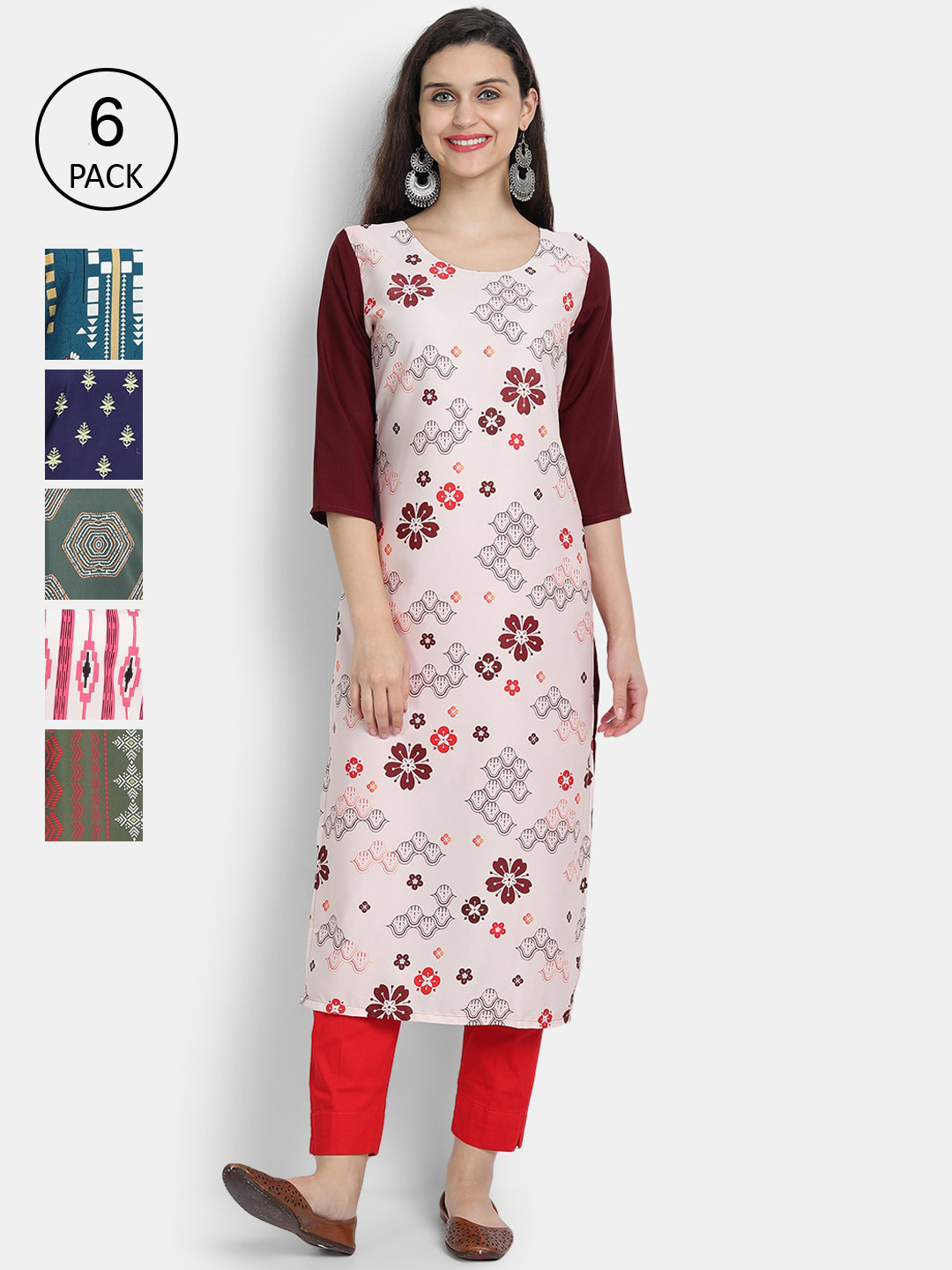 

1 Stop Fashion Women Pack Of 6 Kurtas, Multi