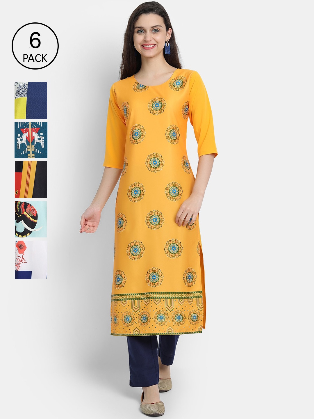

1 Stop Fashion Women Pack Of 6 Kurtas, Yellow