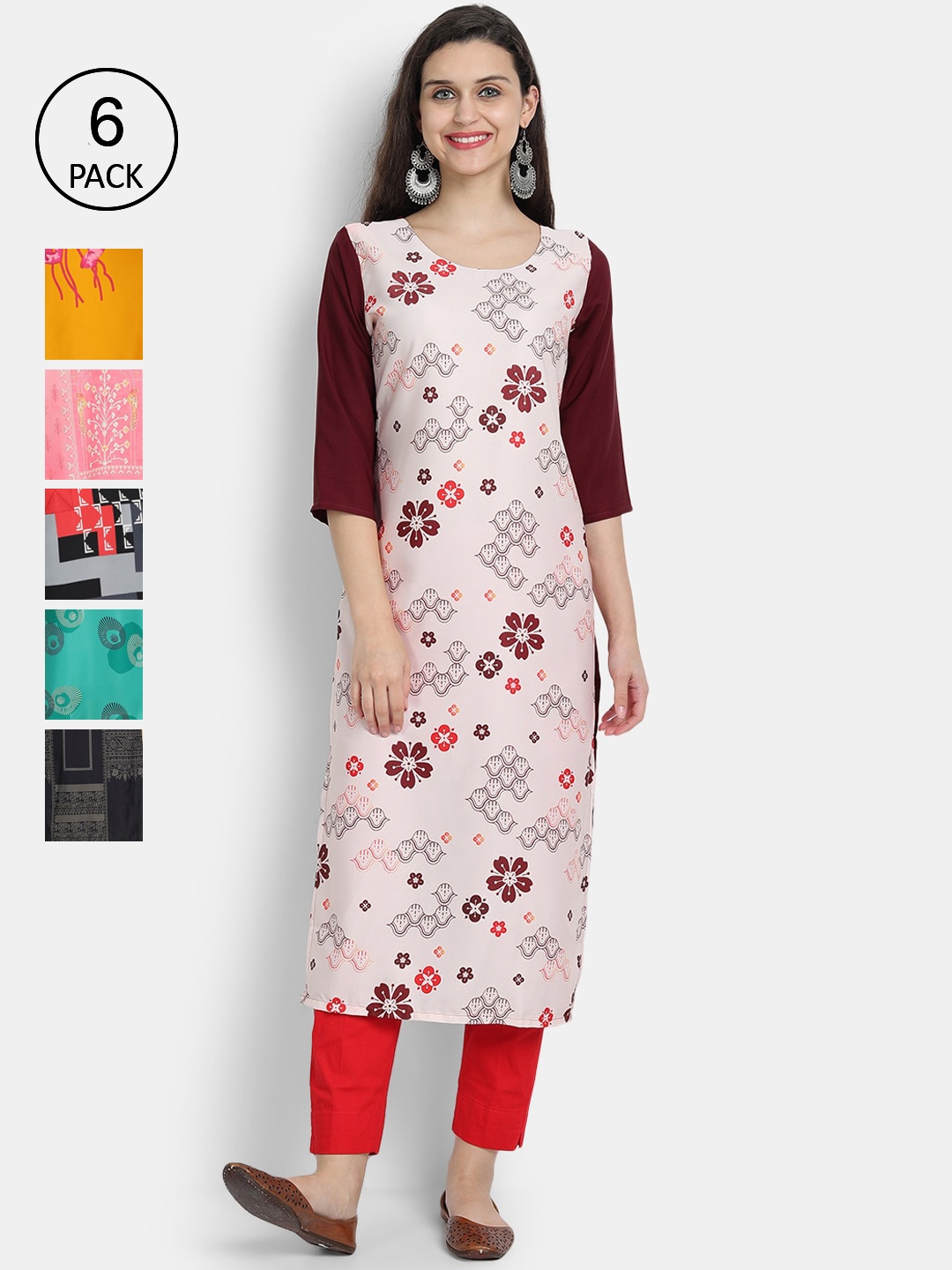 

1 Stop Fashion Women Pack Of 6 Kurtas, Orange