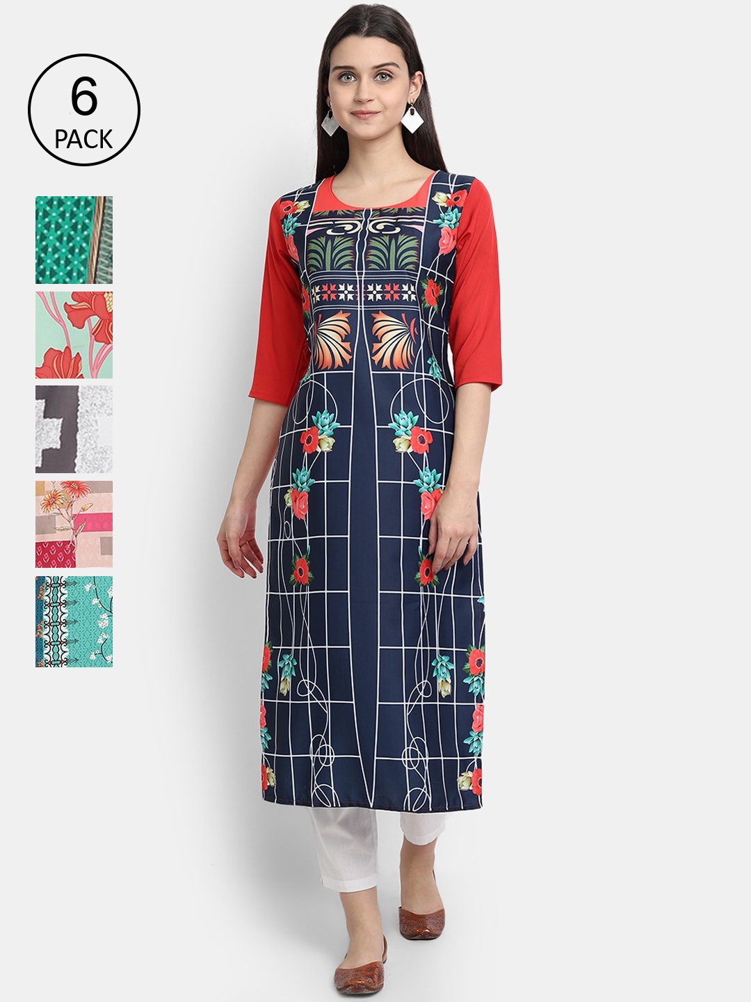 

1 Stop Fashion Women Multicoloured Geometric Printed Patchwork Crepe Kurta, Multi