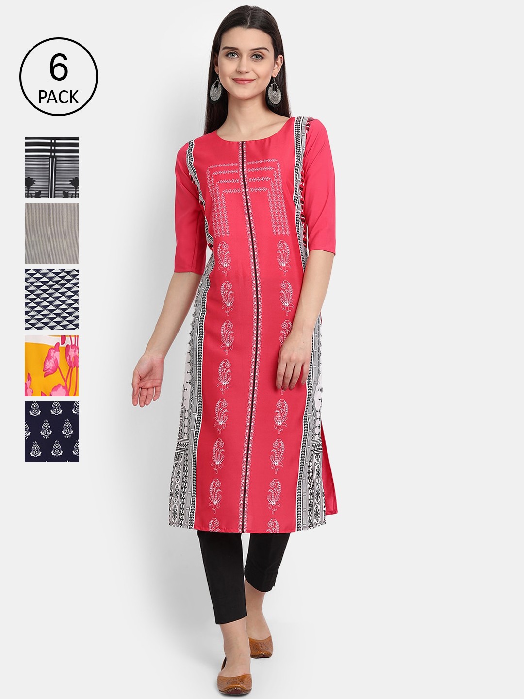 

1 Stop Fashion Women Pack Of 6 Kurtas, Yellow