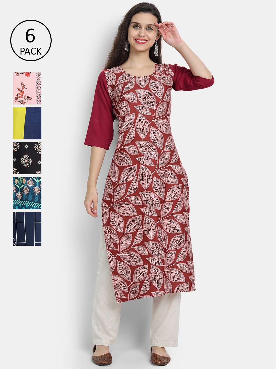 

1 Stop Fashion Women Pack Of 6 Kurtas, Maroon