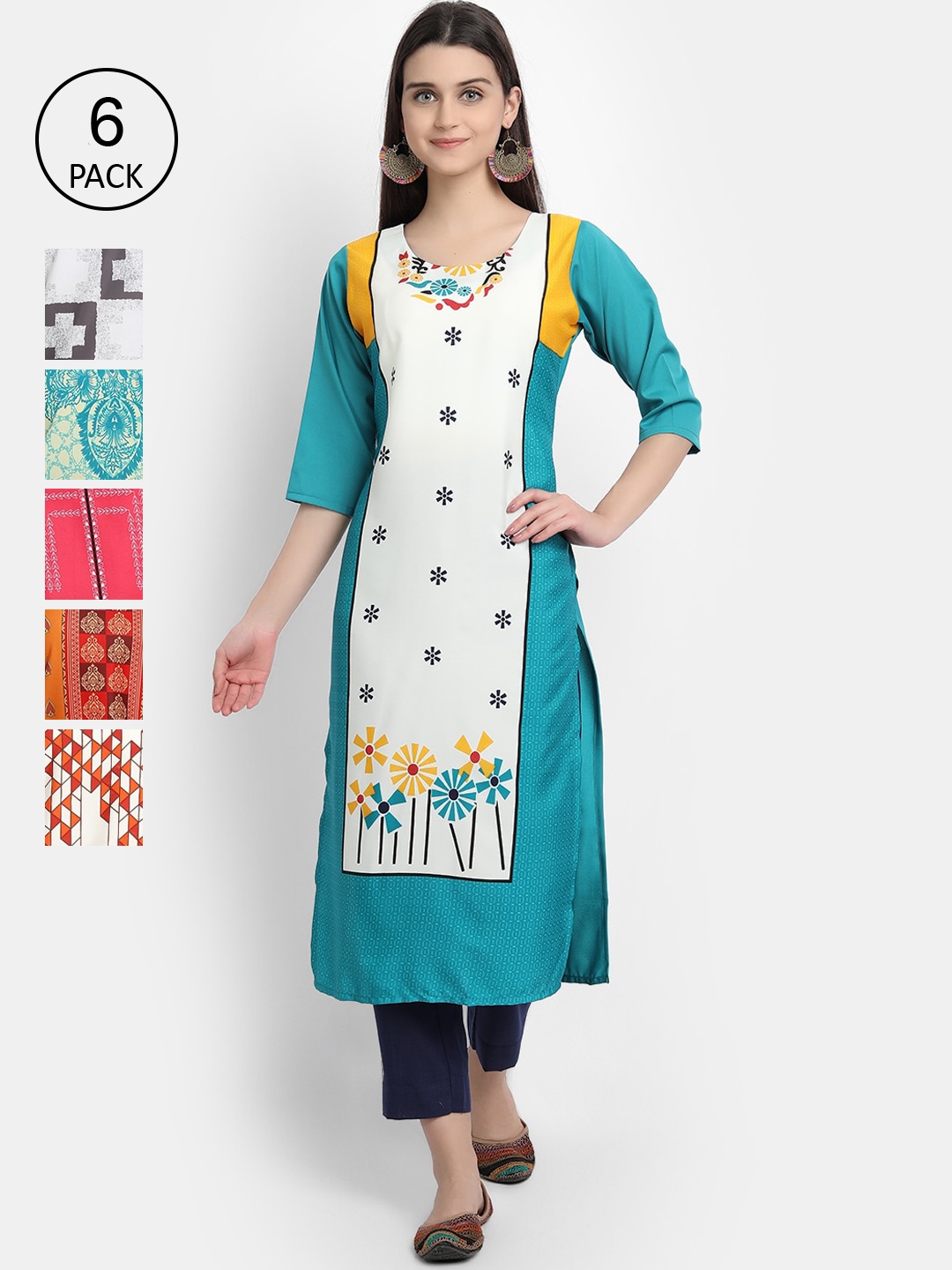 

1 Stop Fashion Women Pack Of 6 Kurtas, Multi