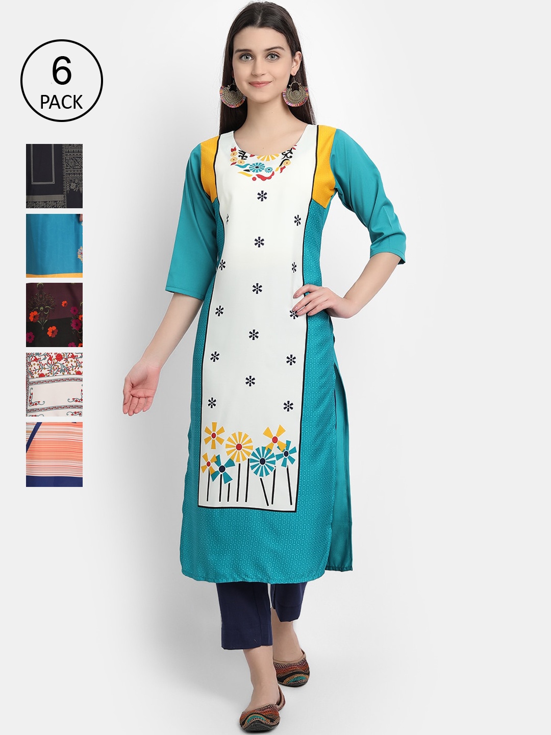 1 Stop Fashion Women Pack Of 6 Kurtas, Multi