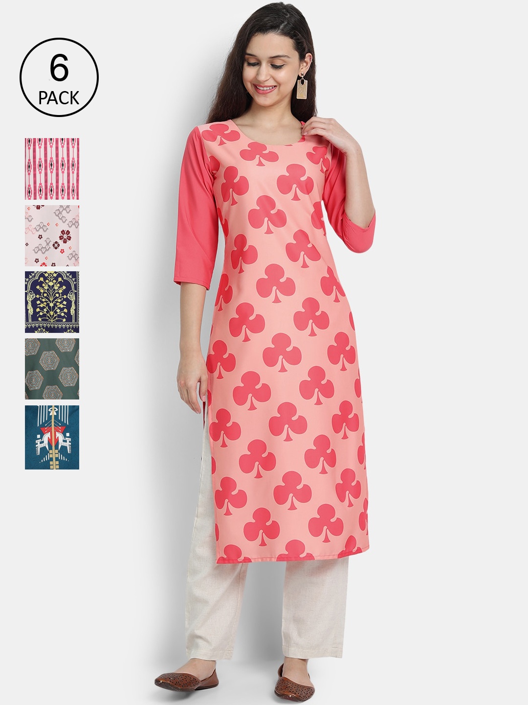 

1 Stop Fashion Women Pack of 6 Printed Kurtas, Pink