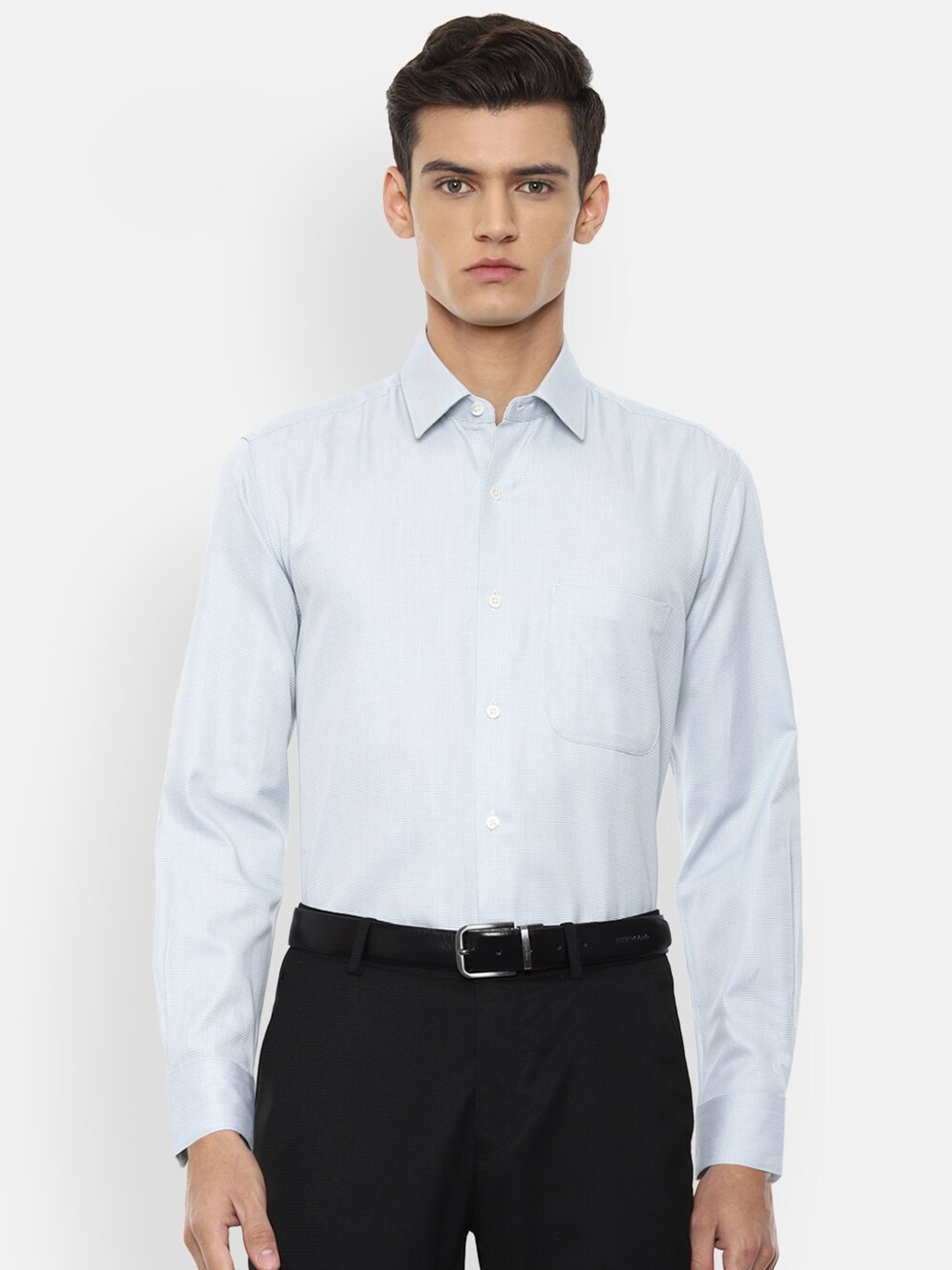 

Luxure by Louis Philippe Men Blue Striped Formal Shirt