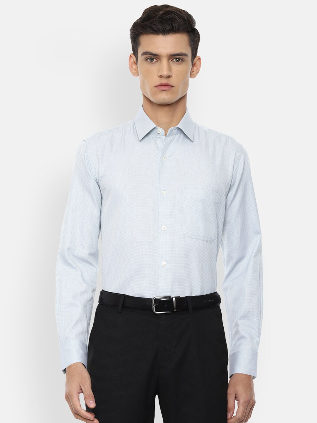 

Luxure by Louis Philippe Men Blue Cotton Solid Formal Shirt