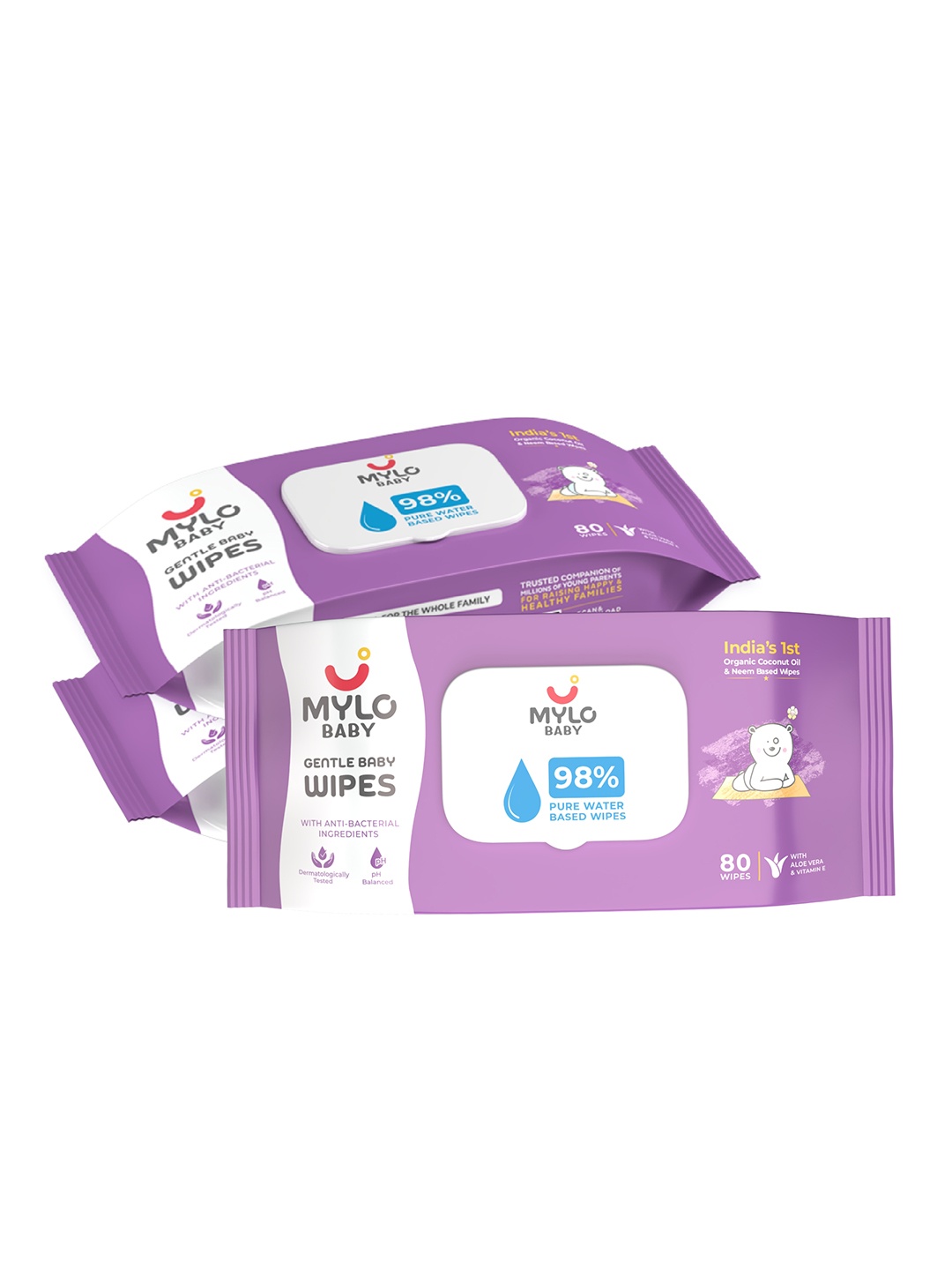 

Mylo White Pack of 3 Cleansing Baby Wipes with 98% Pure Water