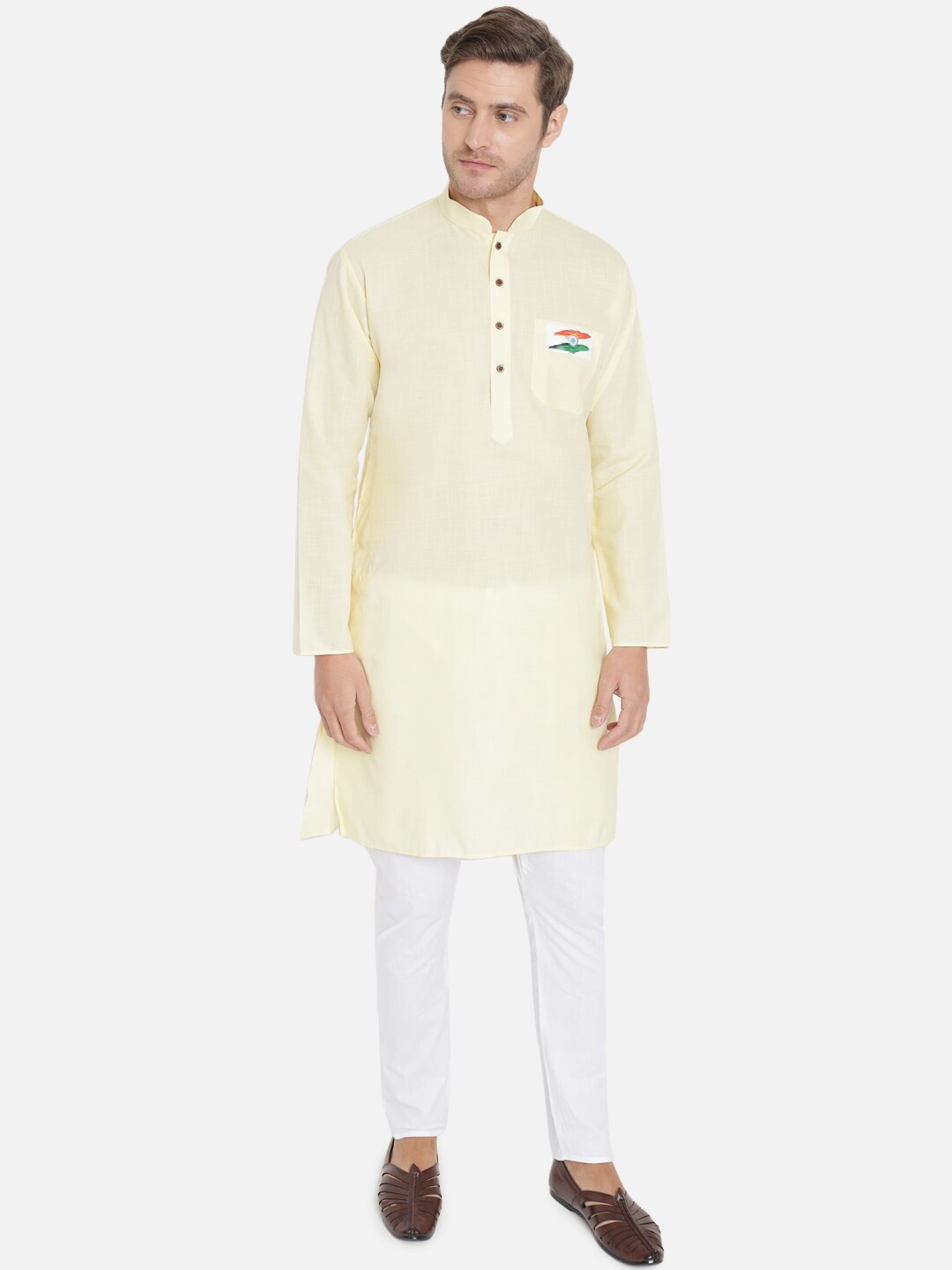 

MAXENCE Men Yellow Pure Cotton Kurta with Pyjamas