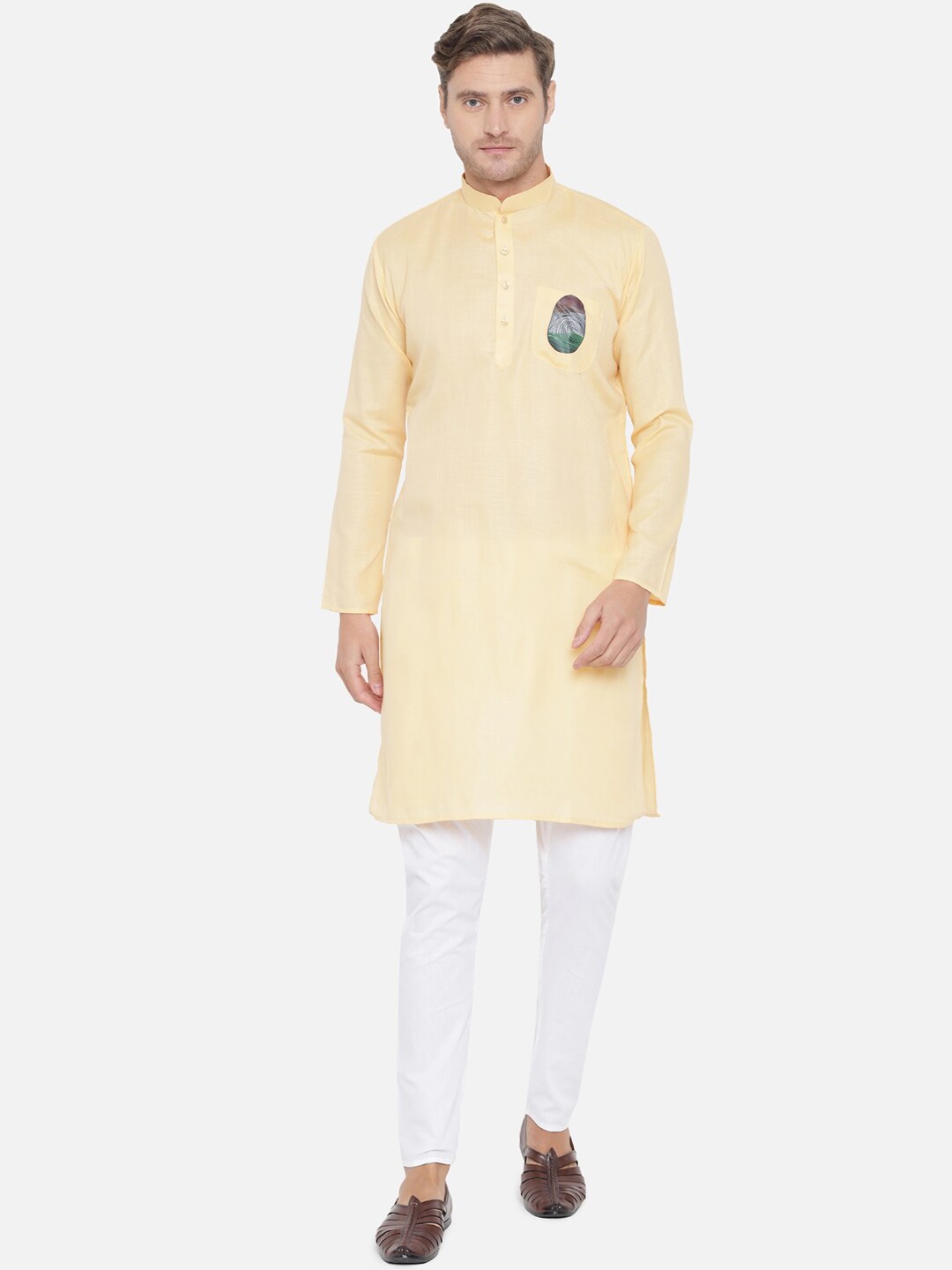 

MAXENCE Men Yellow Pure Cotton Kurta with Pyjamas