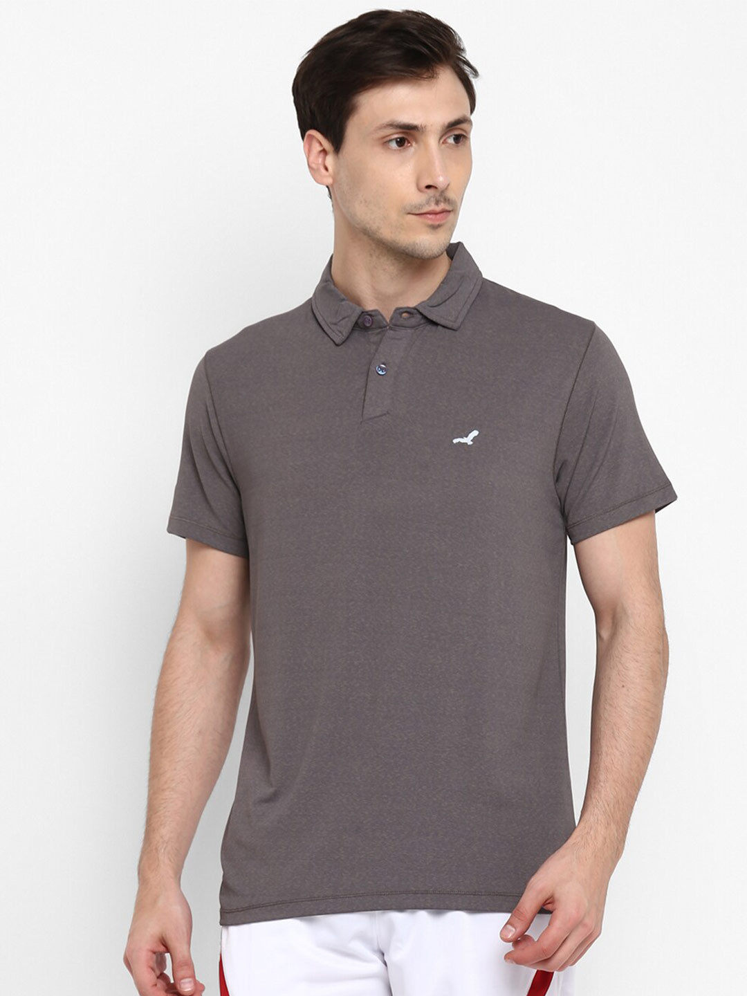 

American Crew Men Grey Solid Polo Collar T-shirt
