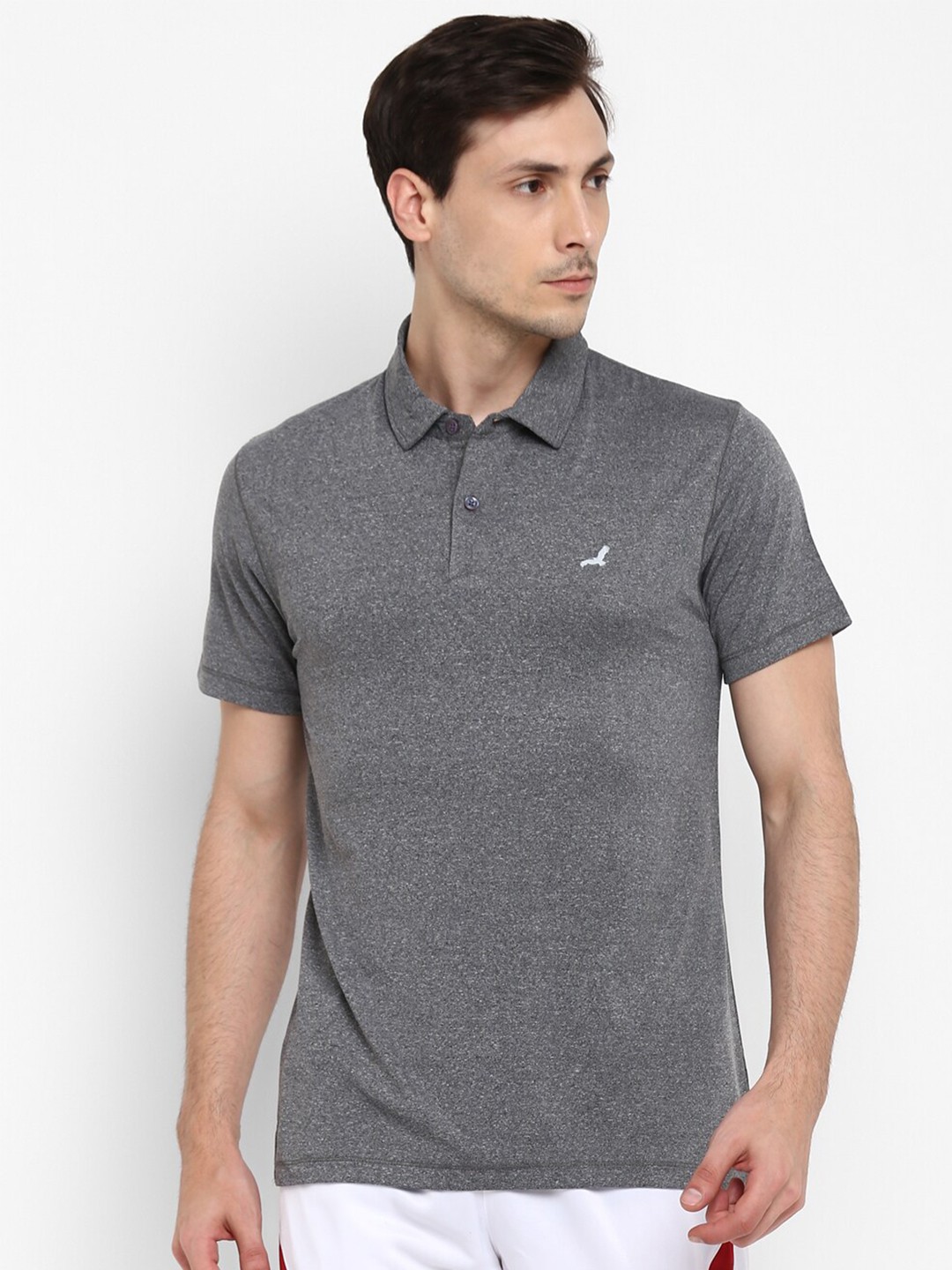 

American Crew Men Grey Polo Collar T-shirt