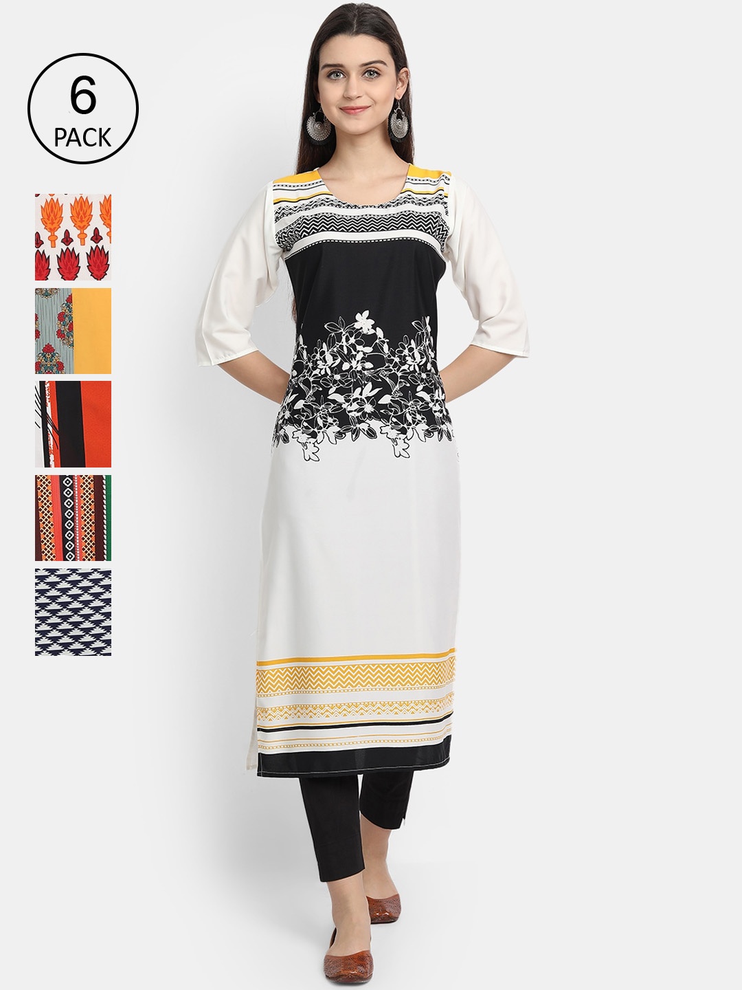 

1 Stop Fashion Women Pack Of 6 Digital Print Straight Kurta, Multi