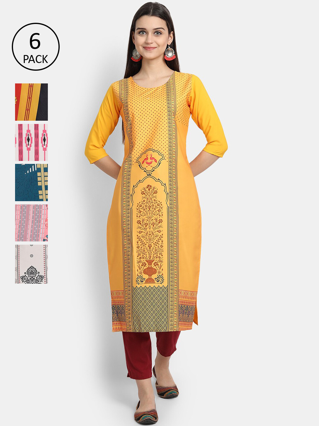 

1 Stop Fashion Women Pack Of 6 Kurtas, Yellow