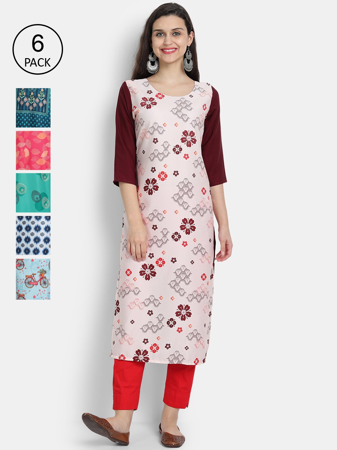 

1 Stop Fashion Women Pack Of 6 Kurtas, Maroon