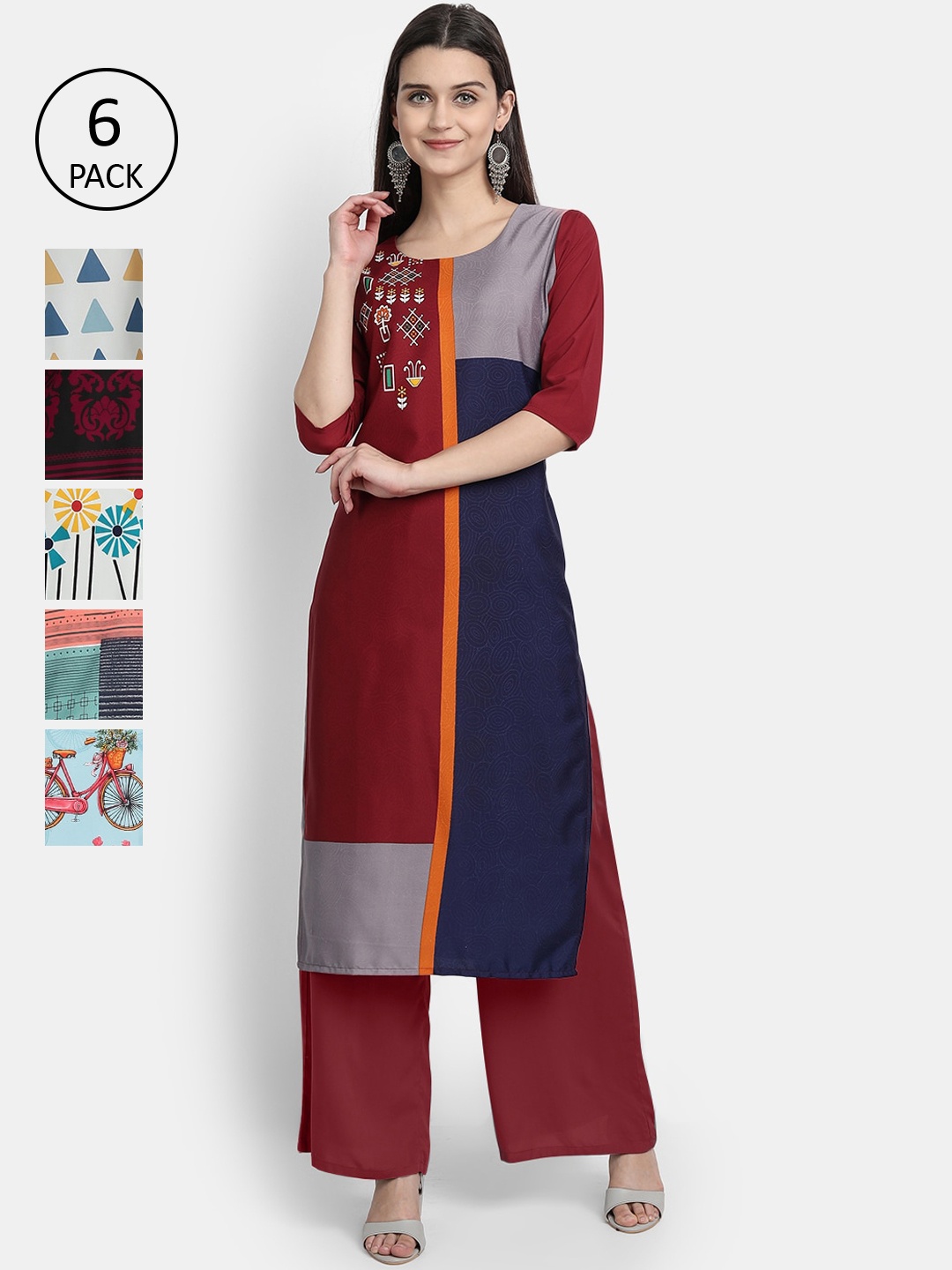 

1 Stop Fashion Women Pack Of 6 Digital Print Straight Kurta, Multi