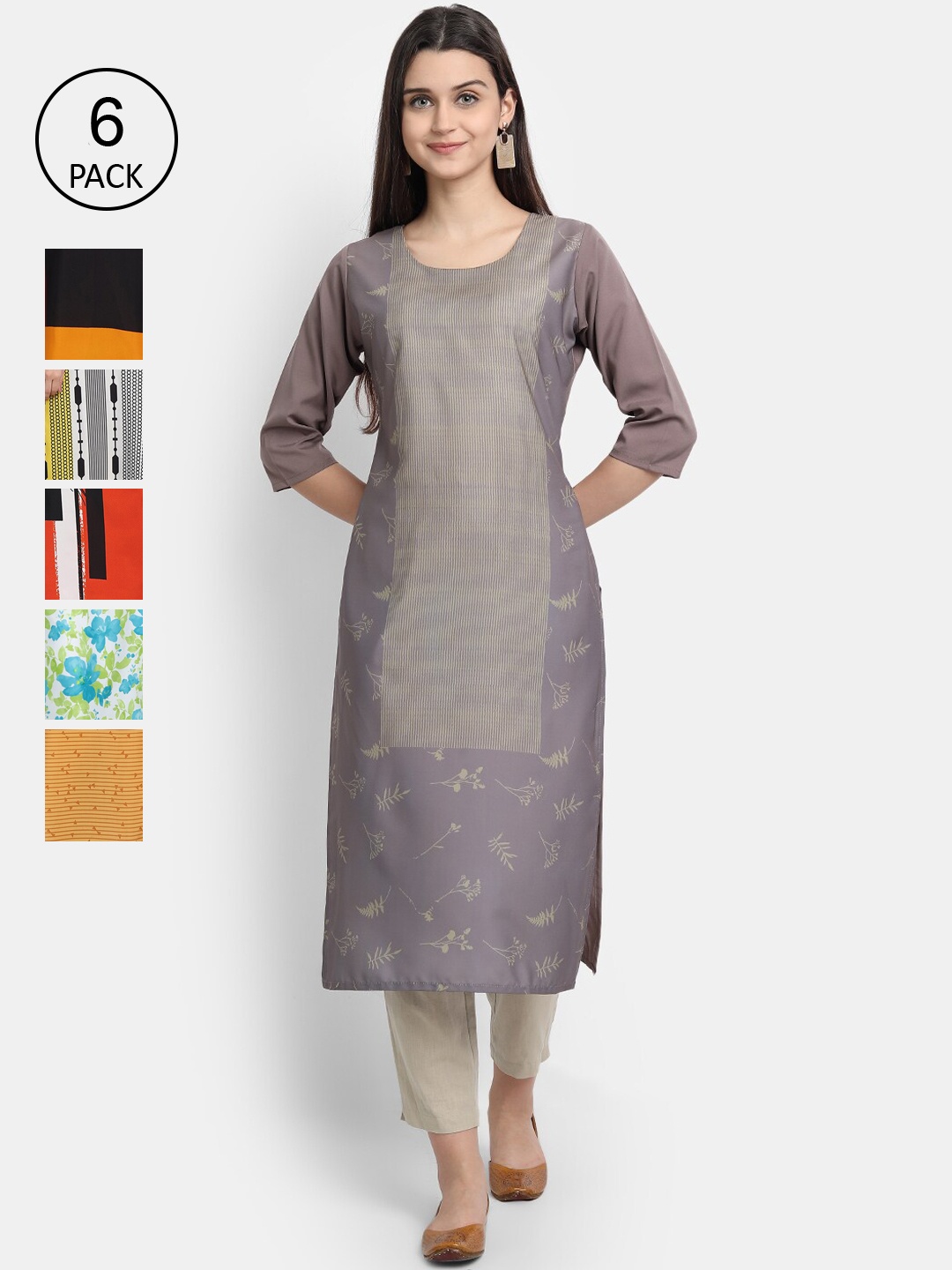 

1 Stop Fashion Women Pack Of 6 Digital Print Straight Kurta, Multi