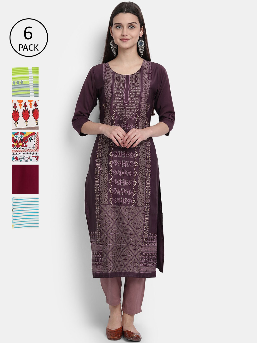 

1 Stop Fashion Women Pack of 6 Printed Kurtas, Green