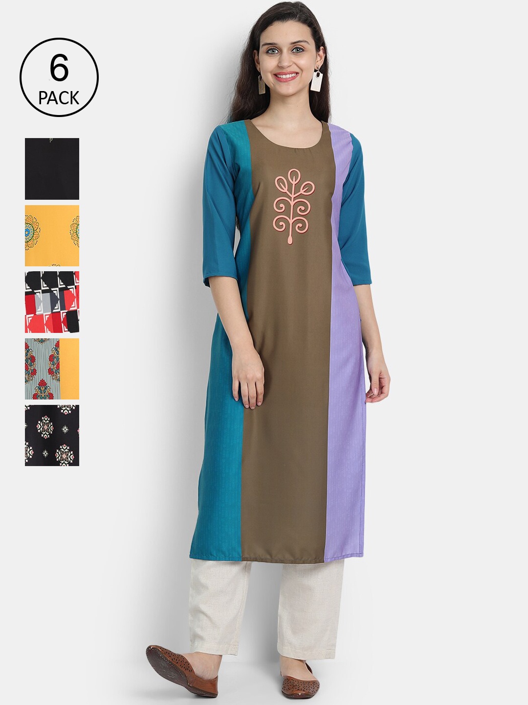 

1 Stop Fashion Women Pack Of 6 Digital Print Straight Kurta, Multi