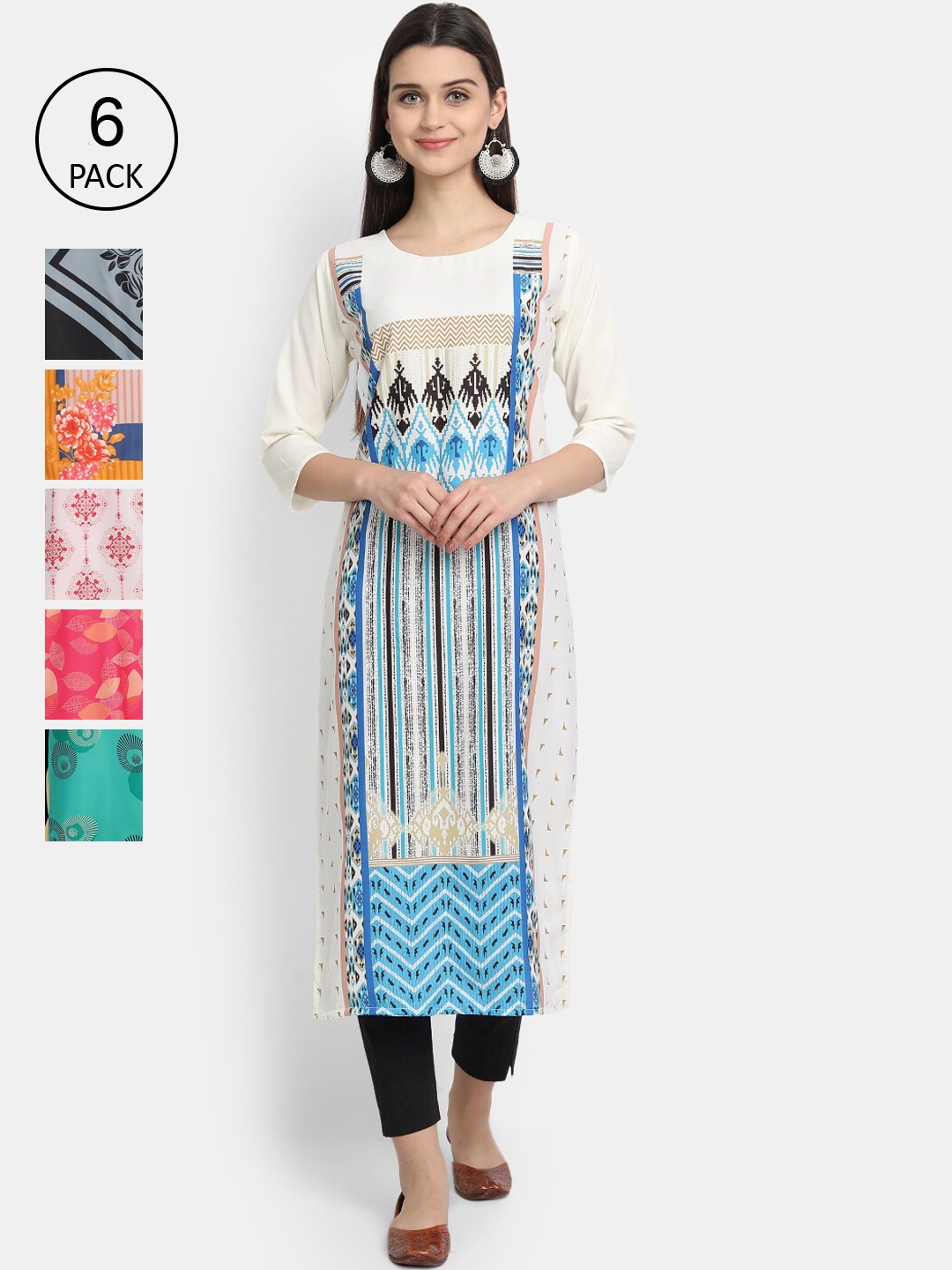 

1 Stop Fashion Women Pack Of 6 Geometric Printed Kurta, Green