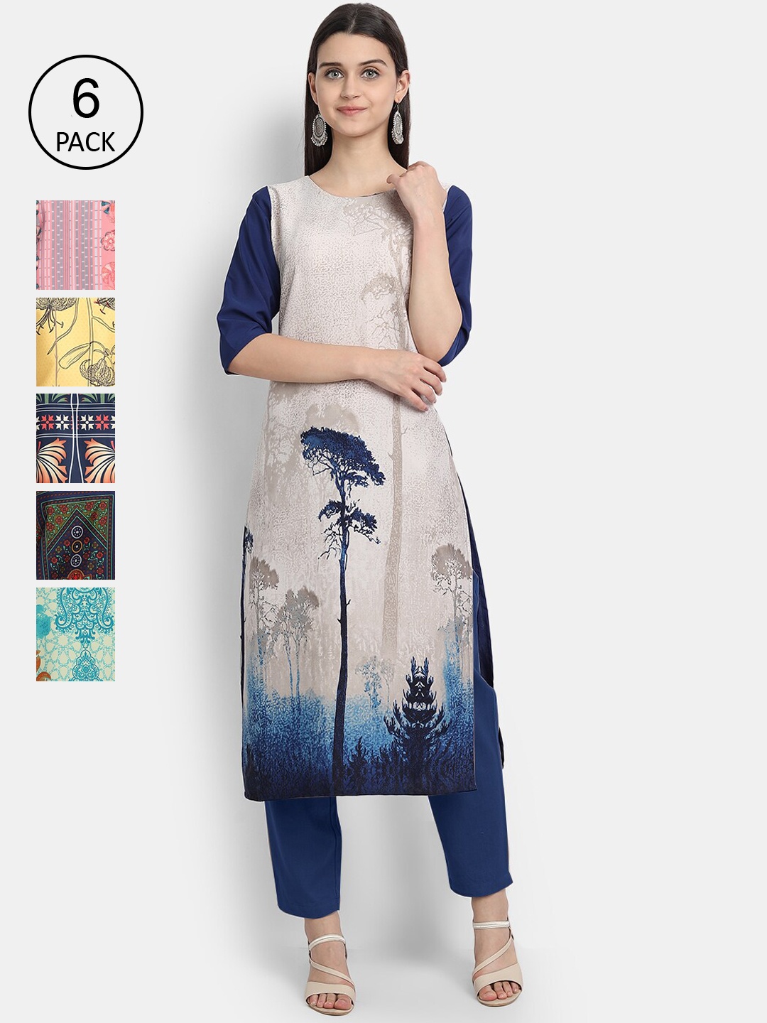 

1 Stop Fashion Women Pack Of 6 Digital Print Straight Kurta, Multi