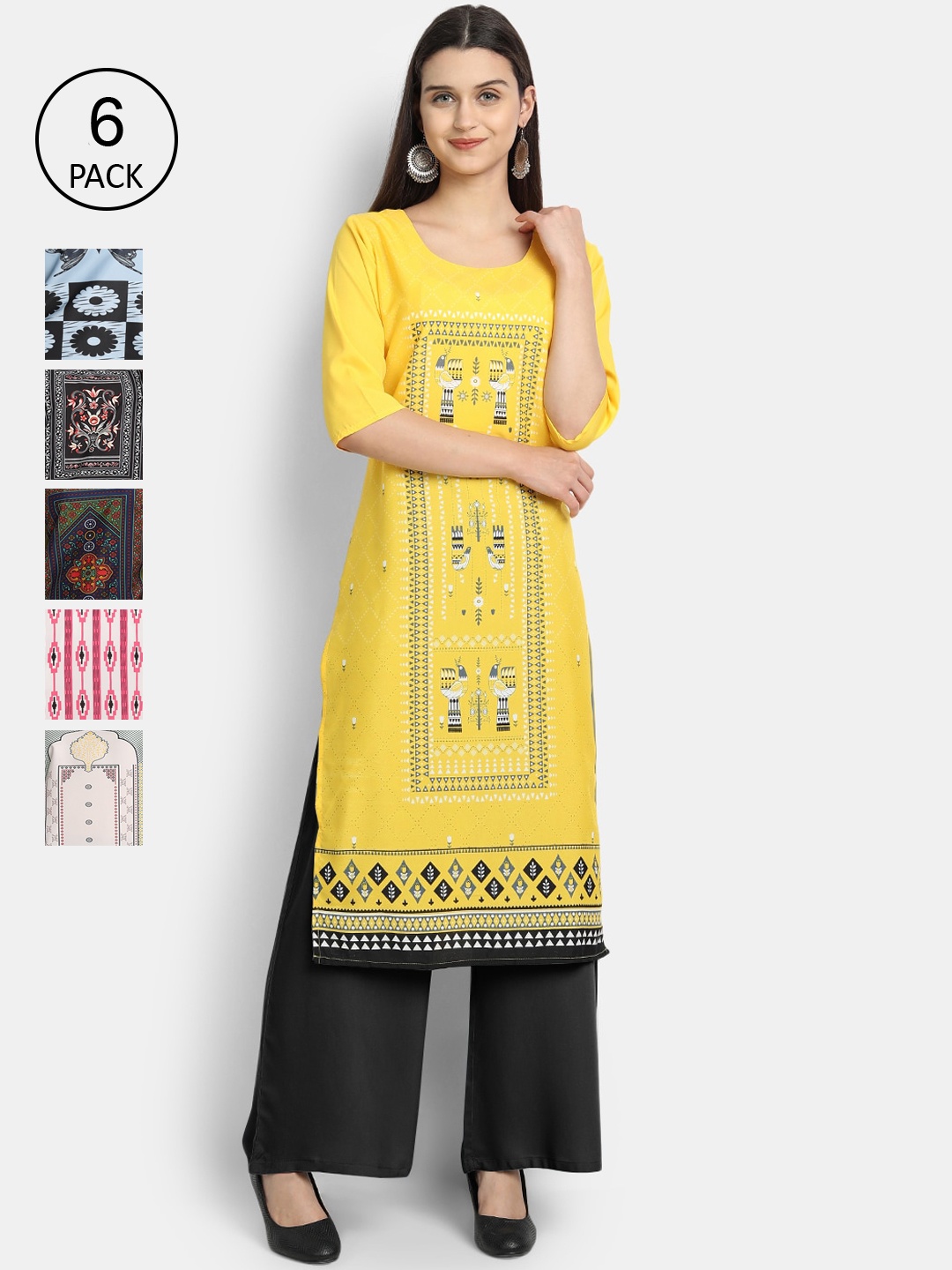 

1 Stop Fashion Women Pack Of 6 Digital Print Straight Kurta, Multi