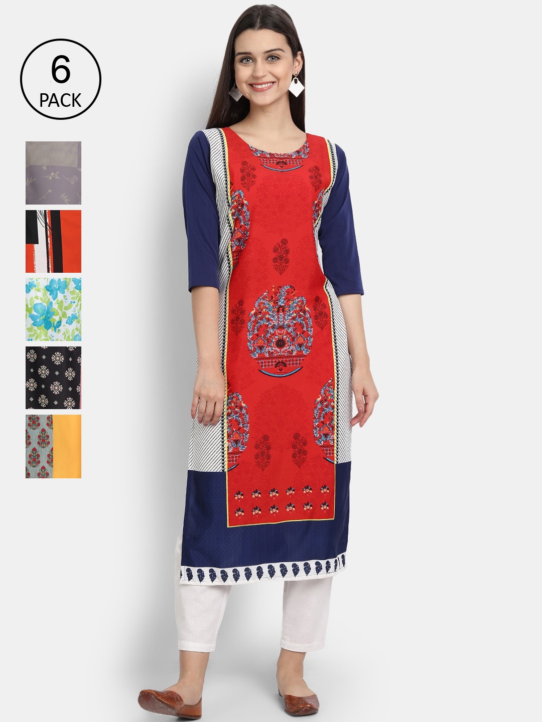 

1 Stop Fashion Women Pack Of 6 Digital Print Straight Kurta, Multi