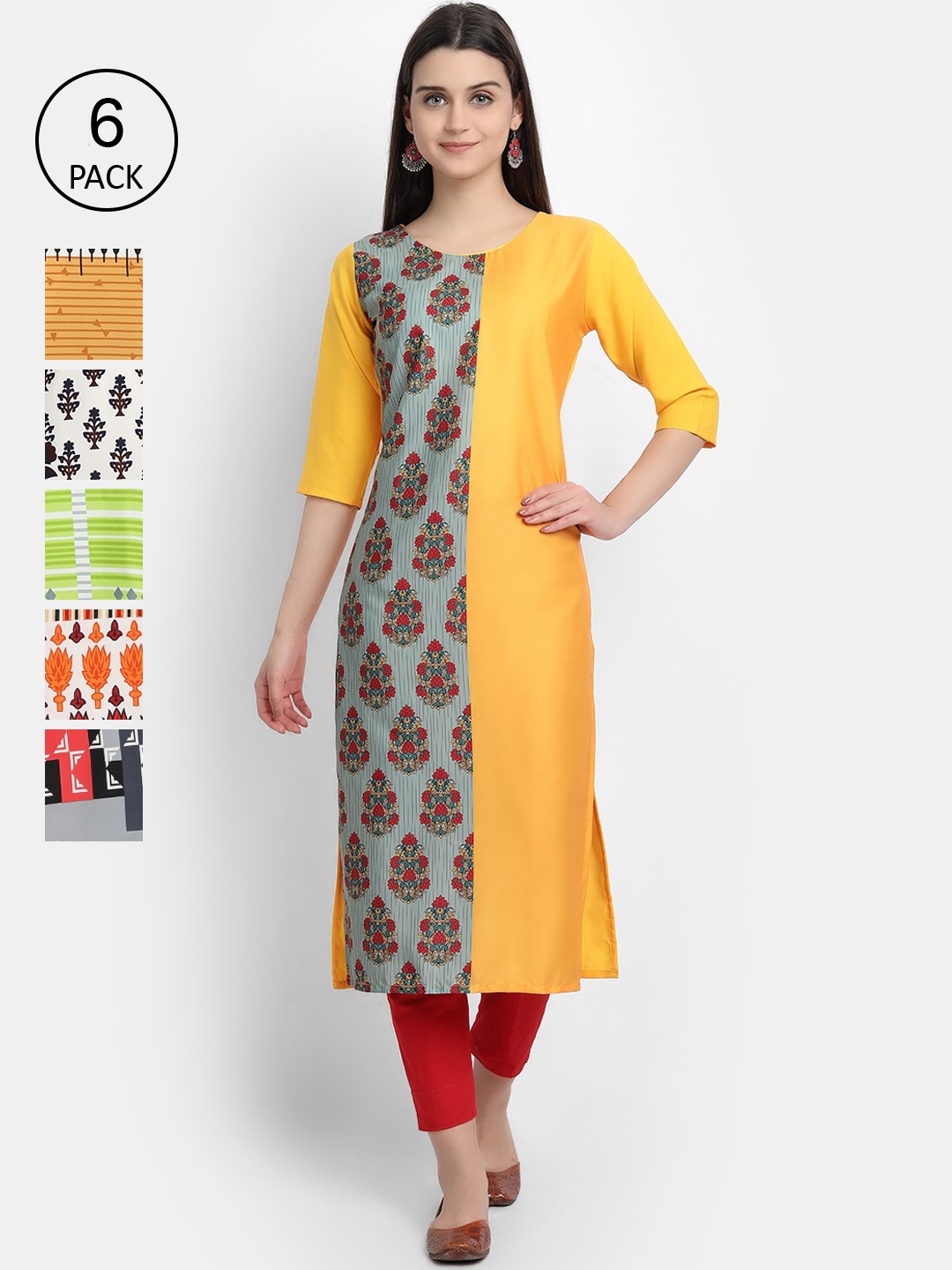 

1 Stop Fashion Women Pack Of 6 Kurtas, Yellow