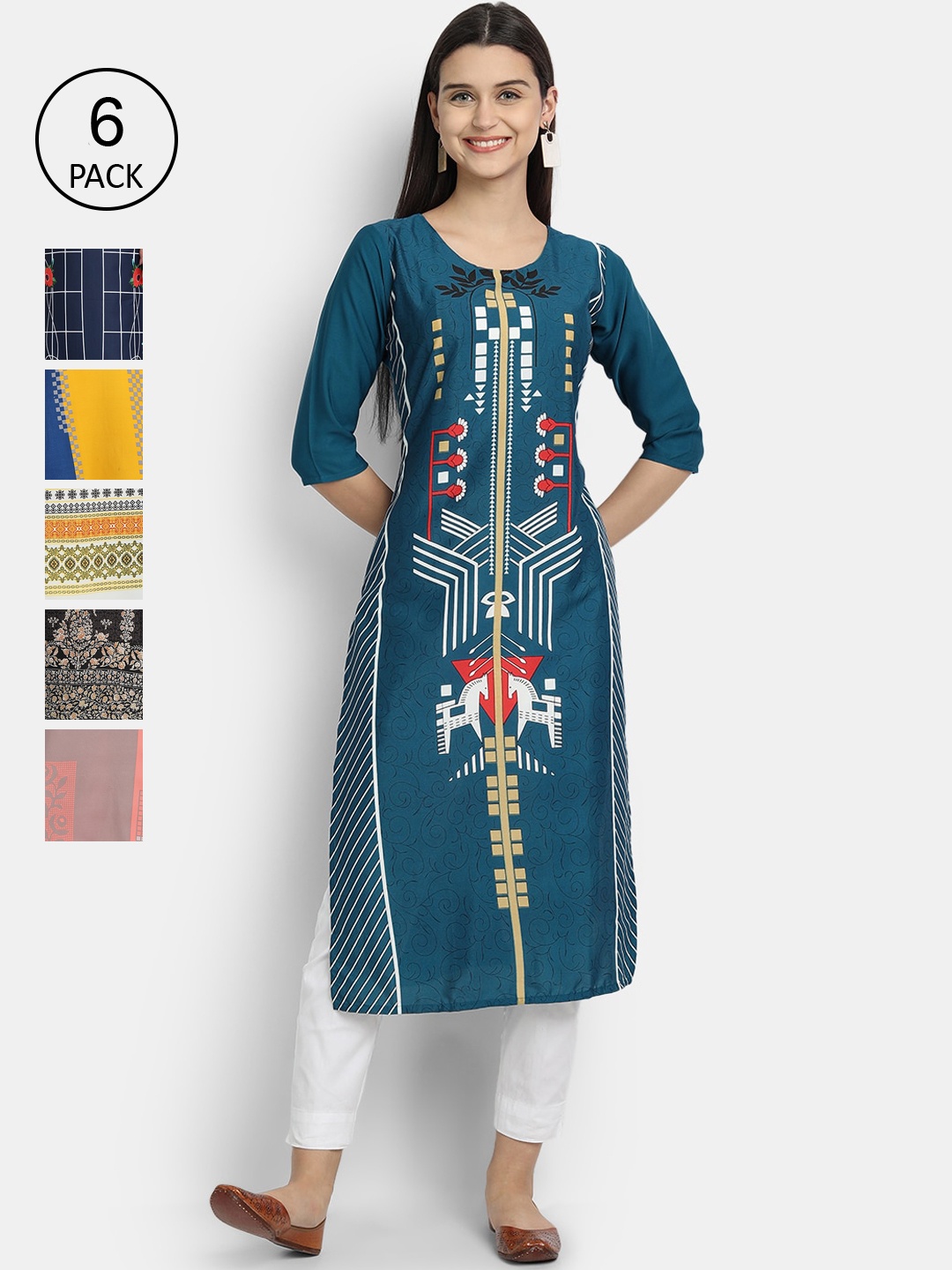 

1 Stop Fashion Women Pack Of 6 Kurtas, Blue