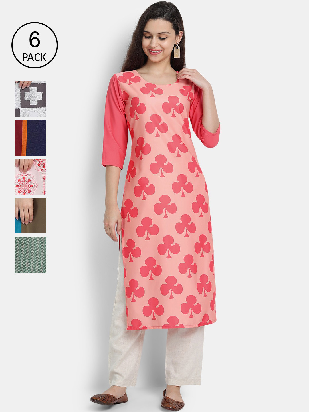 

1 Stop Fashion Women Pack Of 6 Digital Print Straight Kurta, Multi