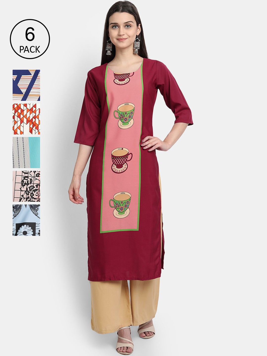 

1 Stop Fashion Women Pack Of 6 Kurtas, Multi