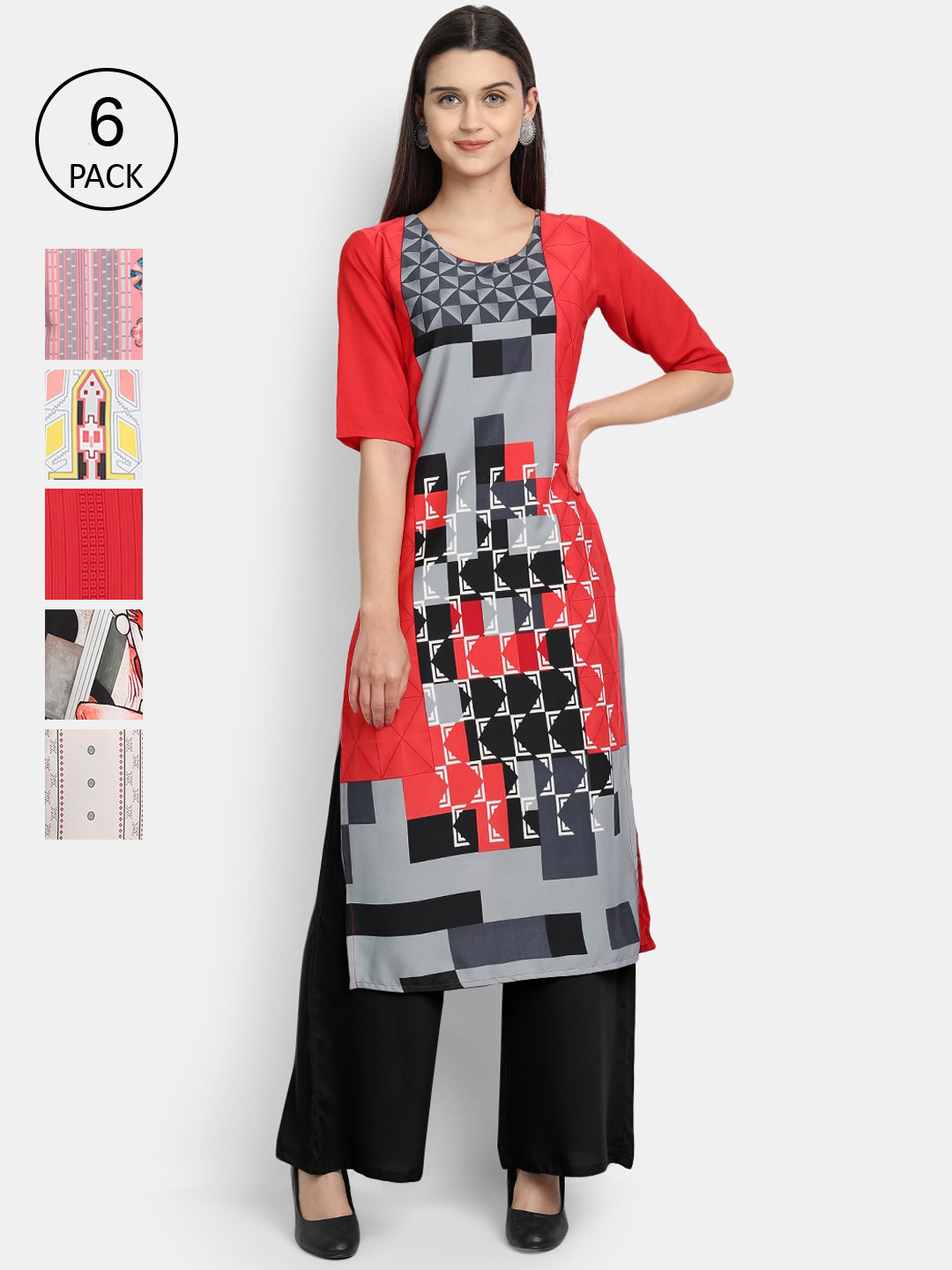 

1 Stop Fashion Women Pack Of 6 Kurtas, Pink