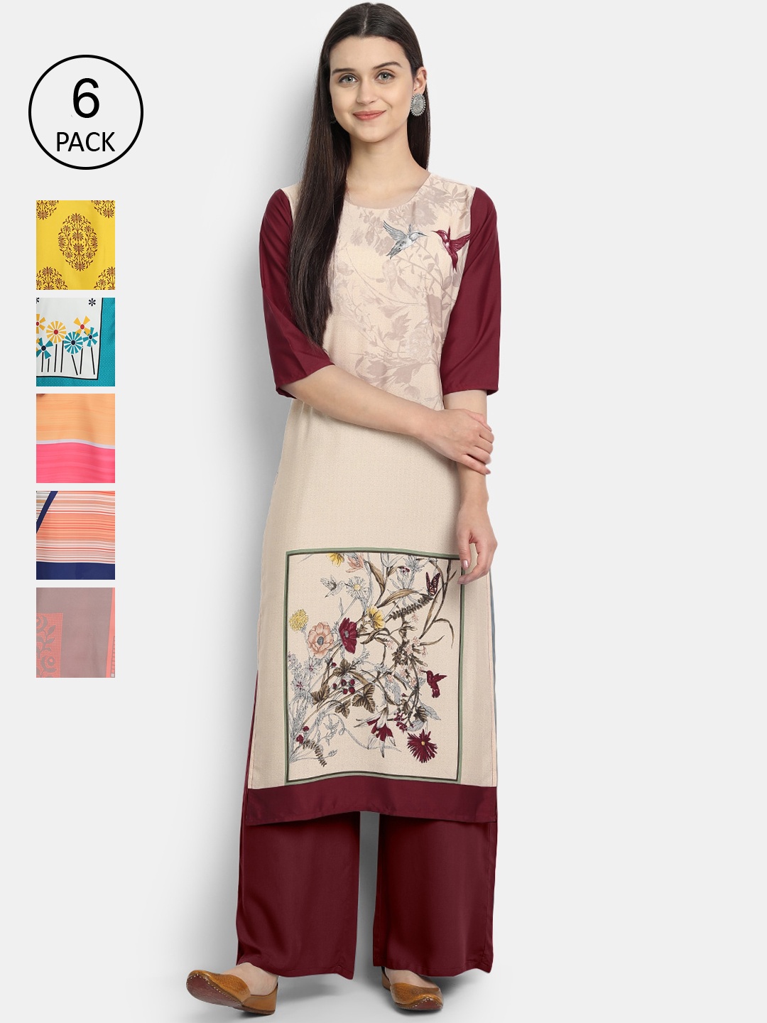 

1 Stop Fashion Women Pack Of 6 Kurtas, Beige