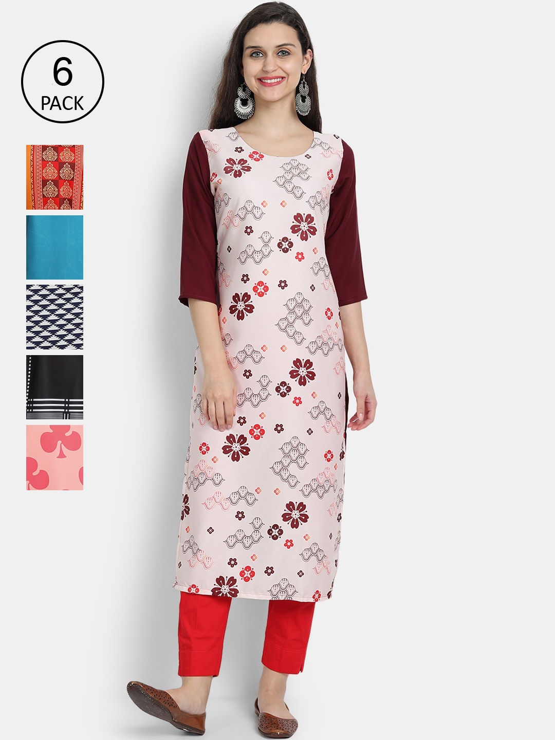 

1 Stop Fashion Women Pack Of 6 Kurtas, Maroon