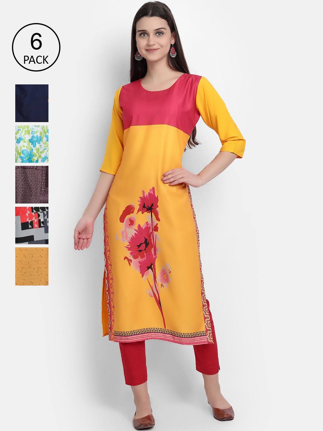 

1 Stop Fashion Women Pack Of 6 Kurtas, Yellow