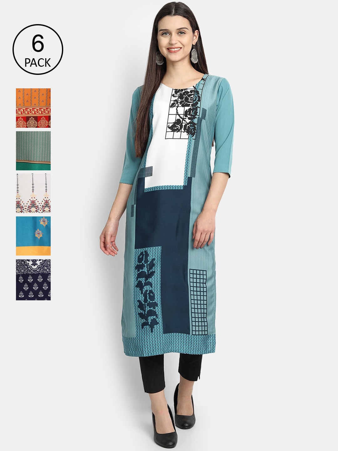 

1 Stop Fashion Women Pack Of 6 Kurtas, Blue