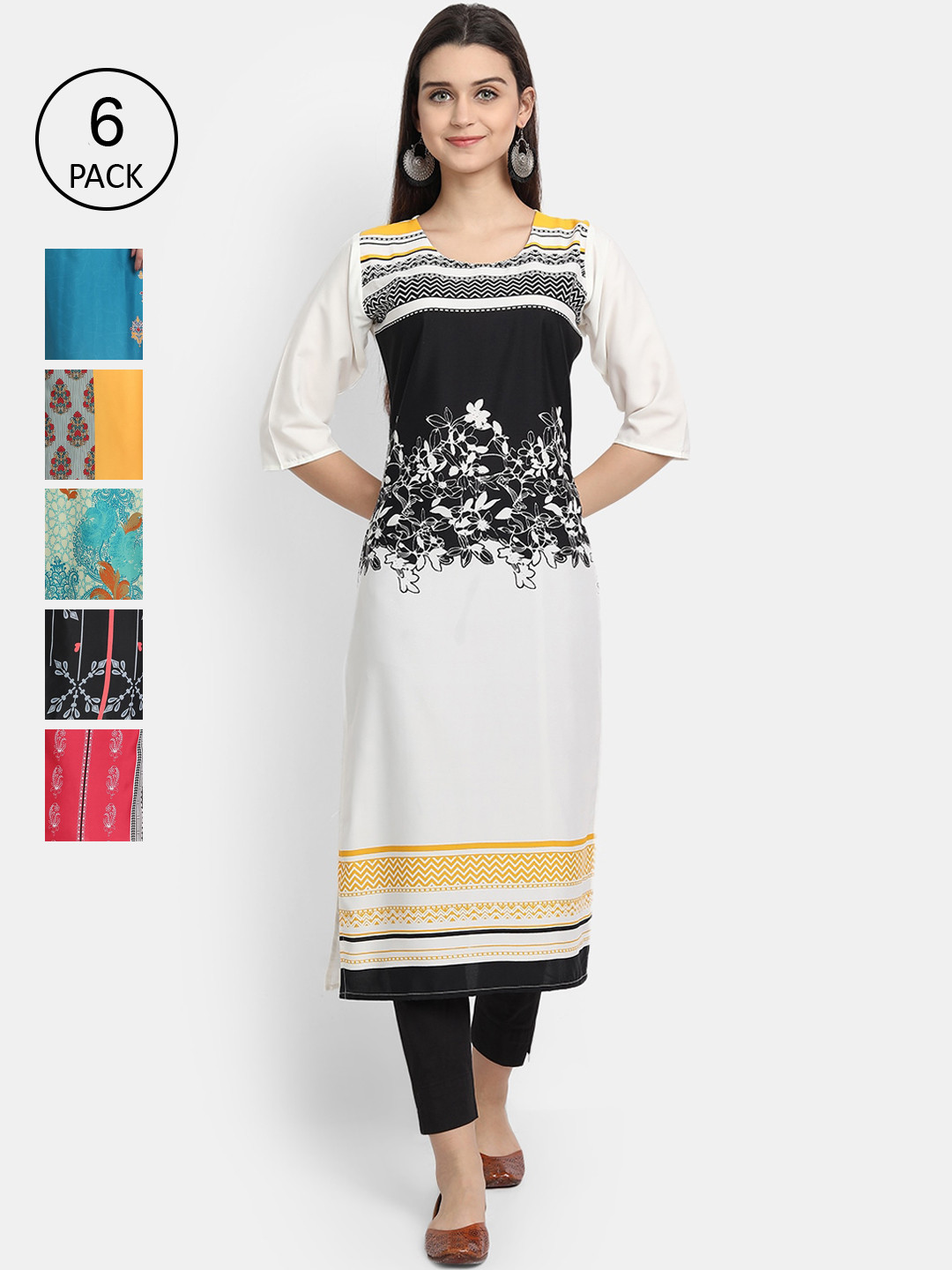

1 Stop Fashion Women Pack Of 6 Digital Print Straight Kurta, Multi