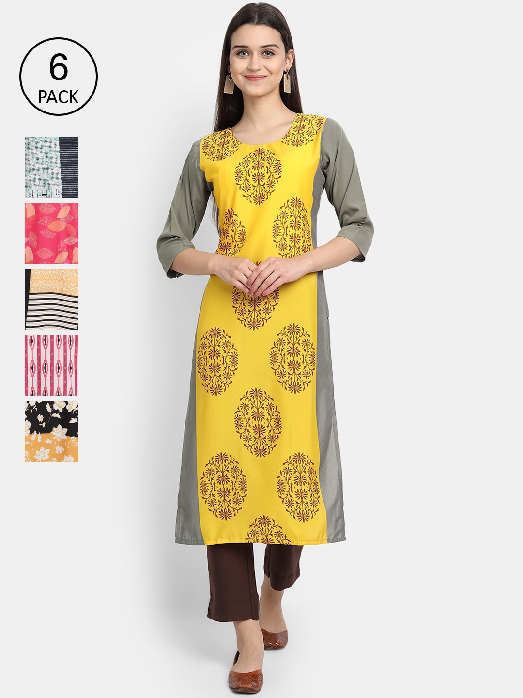 

1 Stop Fashion Women Pack Of 6 Kurtas, Yellow