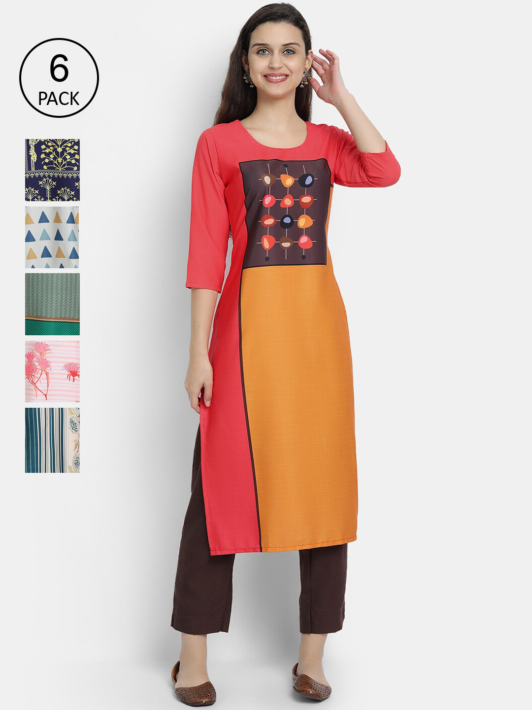 

1 Stop Fashion Women Pack Of 6 Geometric Printed Kurta, Blue